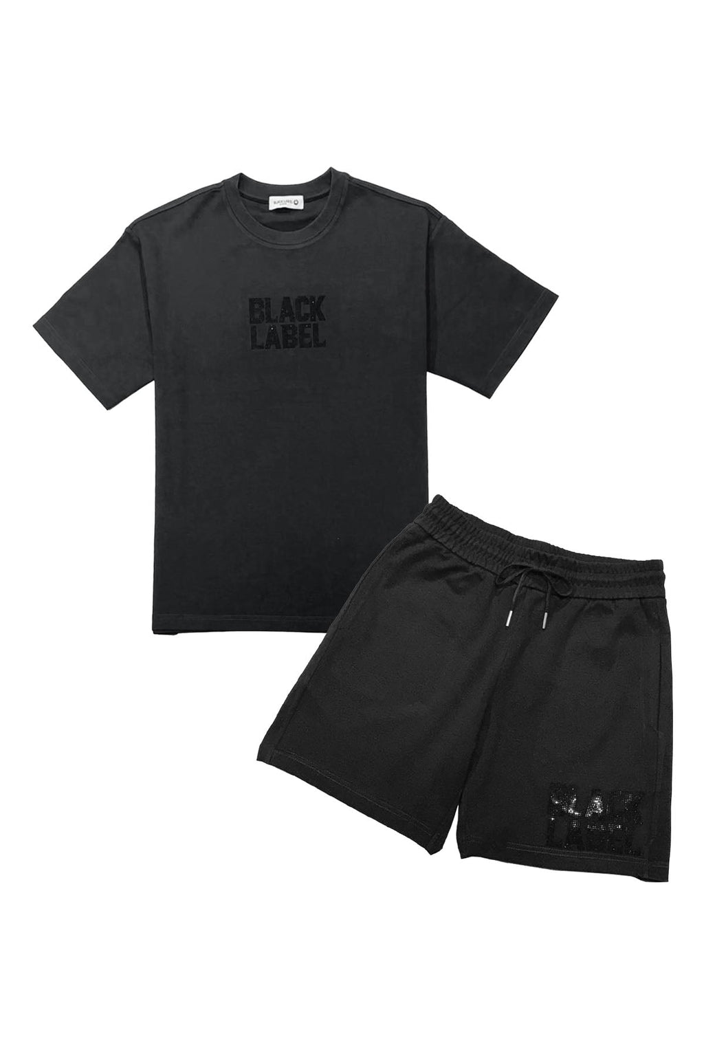 Men Black Label BL2 Black Bling T-Shirt and Cotton Shorts Set