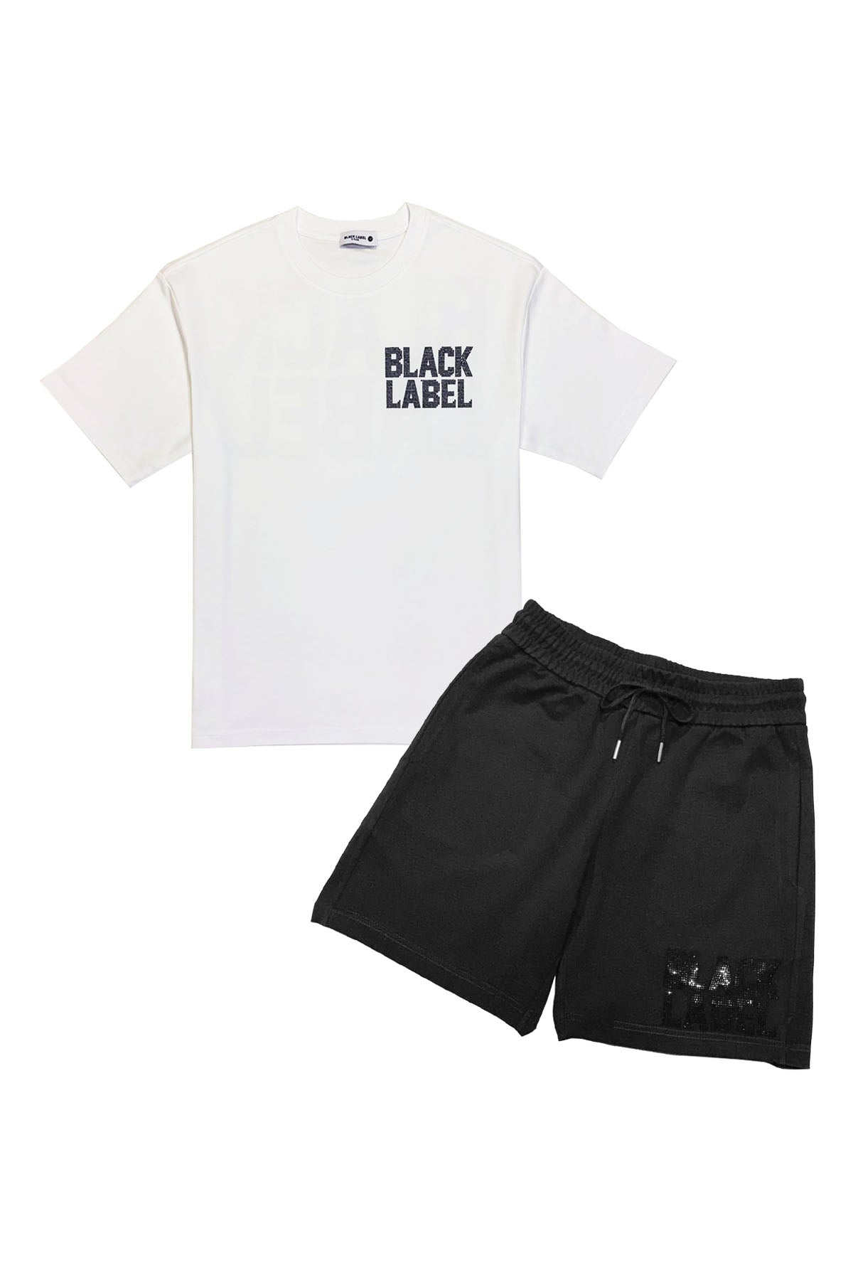 Men Black Label BL2 Black Bling T-Shirt and Cotton Shorts Set