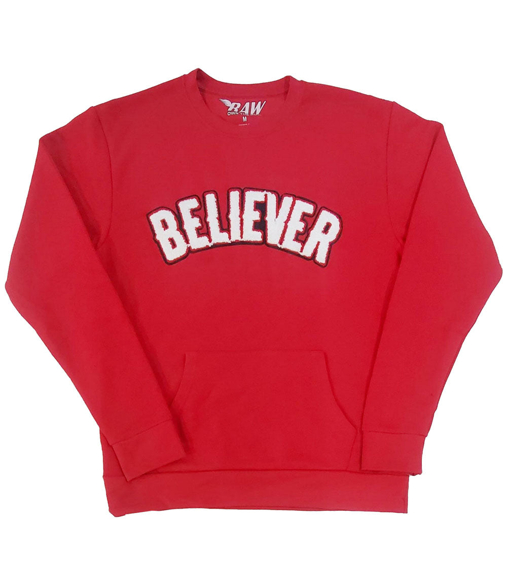 Men BELIEVER Chenille Long Sleeves - Red