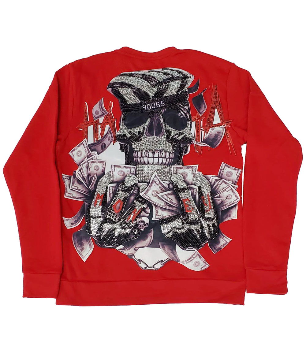 HATA Skull Hand Made Sequin Long Sleeves - Red