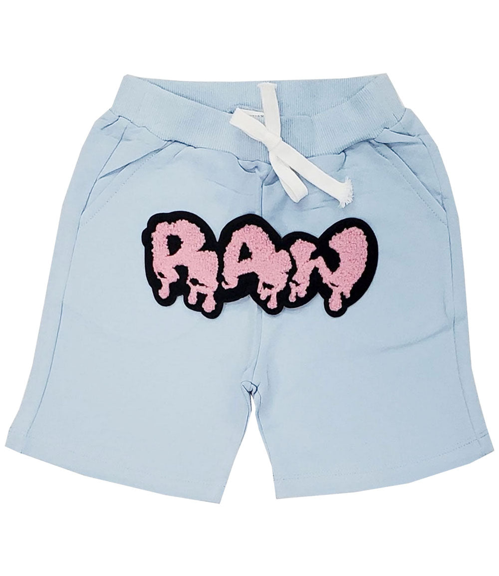 Kids RAW Drip Pink Chenille Cotton Shorts - Light Blue