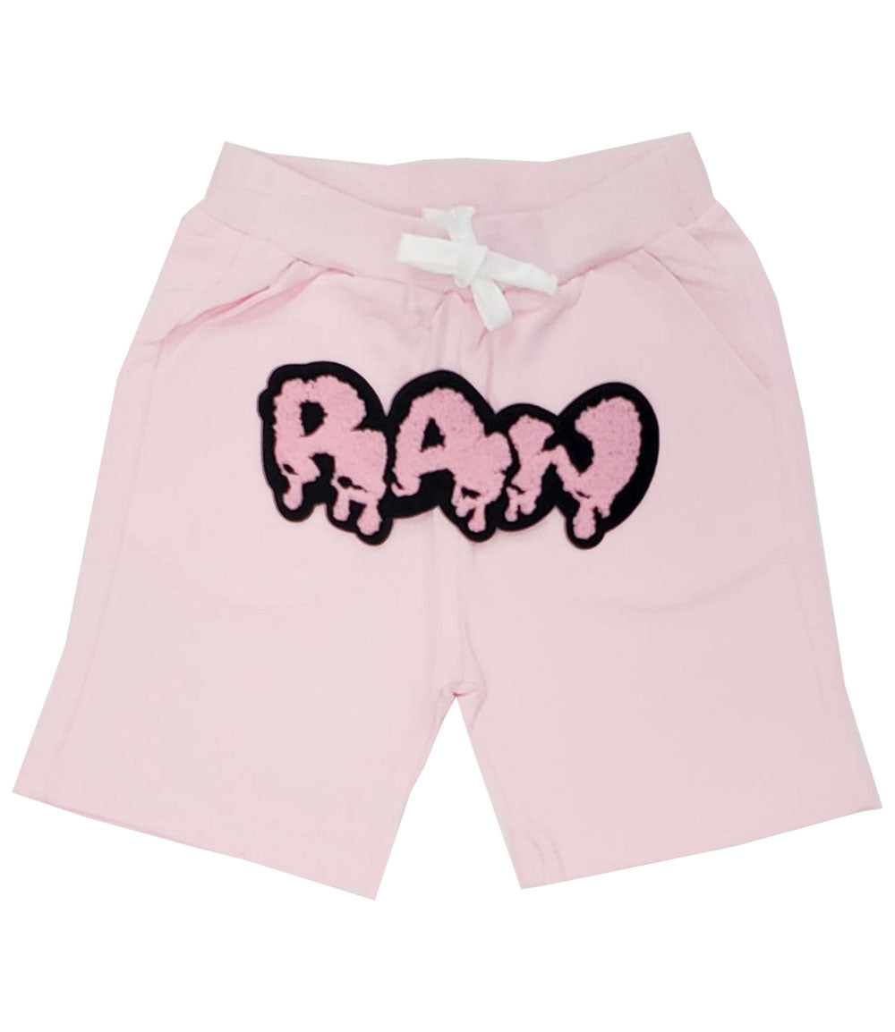 Kids RAW Drip Pink Chenille Cotton Shorts - Pink