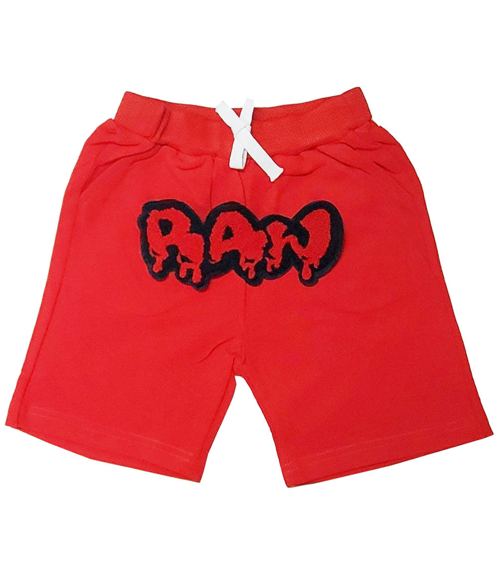 Kids RAW Drip Red Chenille Cotton Shorts