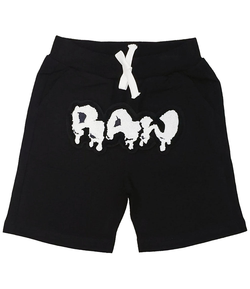 Kids RAW Drip White Chenille Cotton Shorts - Black