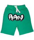 Kids RAW Drip White Chenille Cotton Shorts - Green