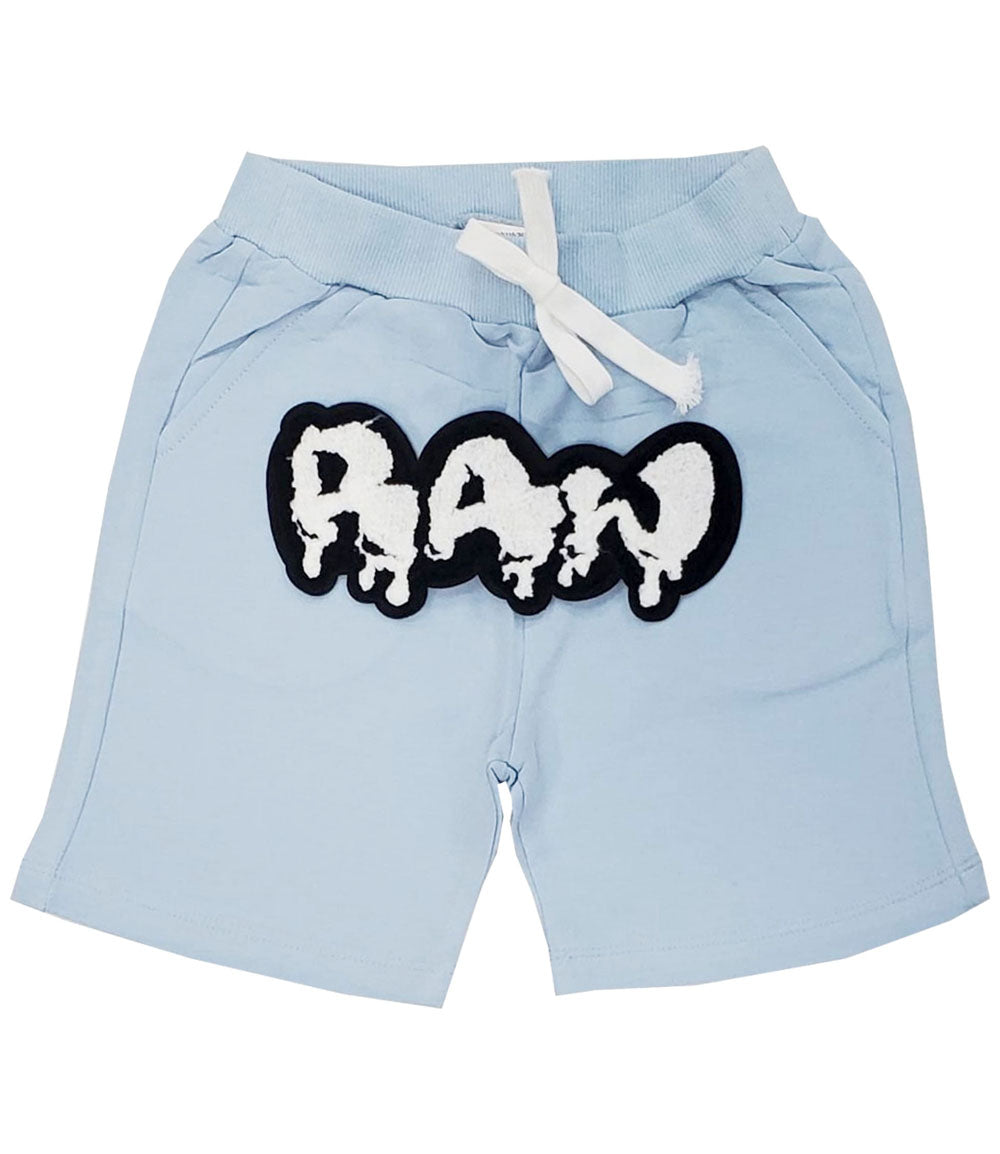 Kids RAW Drip White Chenille Cotton Shorts - Light Blue