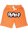 Kids RAW Drip White Chenille Cotton Shorts - Orange