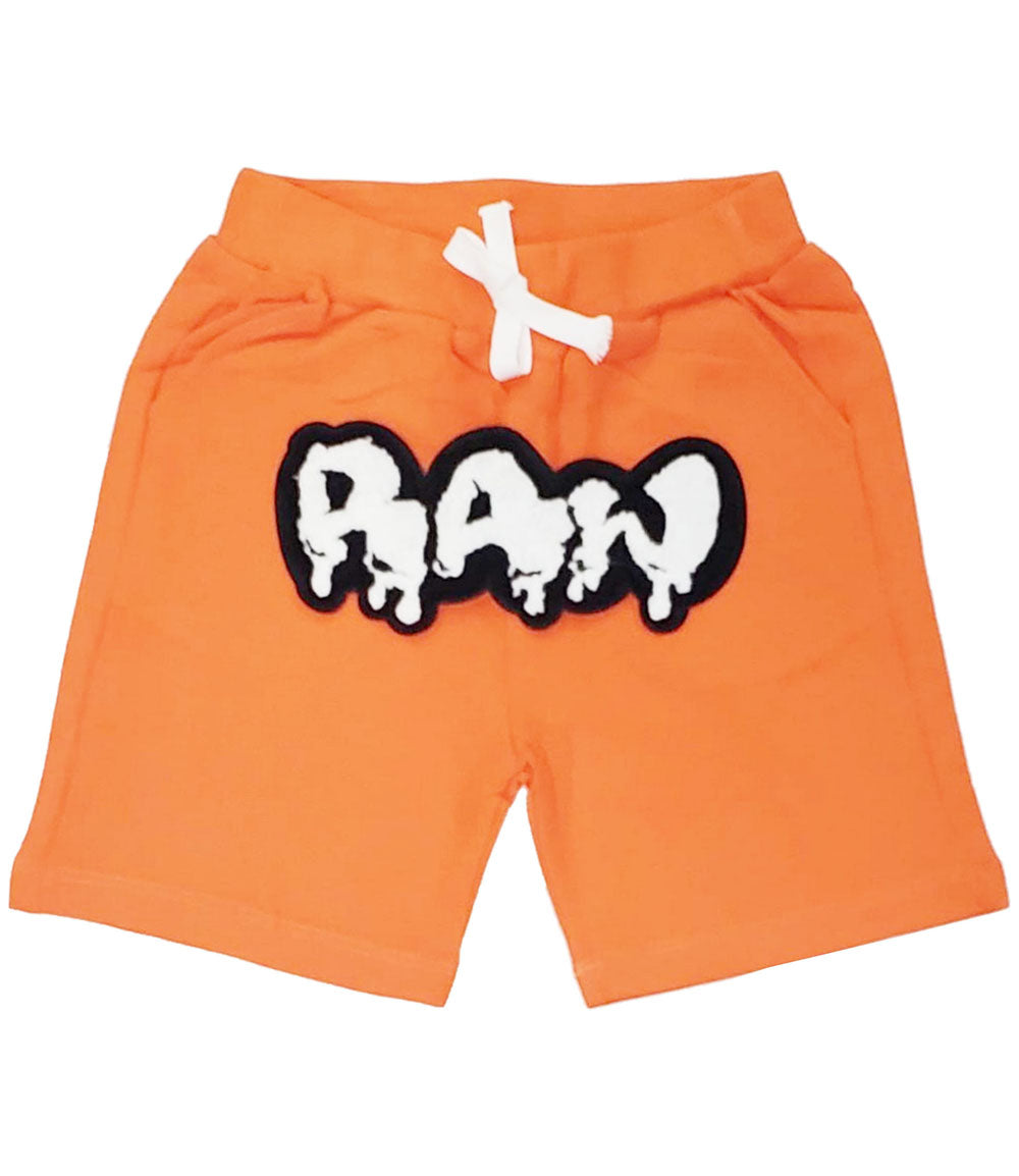 Kids RAW Drip White Chenille Cotton Shorts - Orange