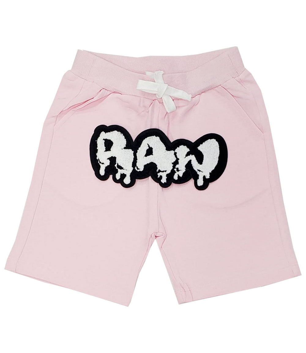 Kids RAW Drip White Chenille Cotton Shorts - Pink