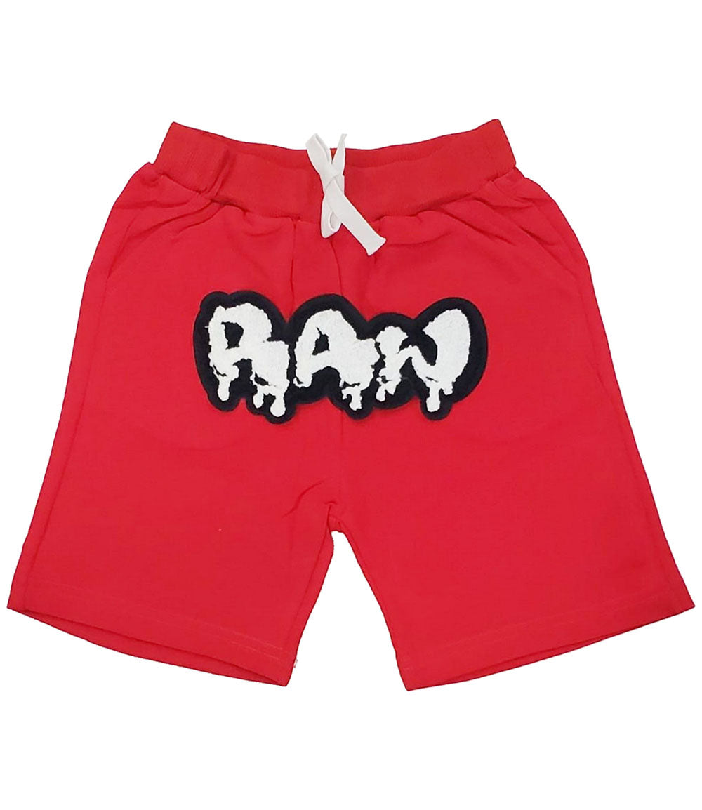 Kids RAW Drip White Chenille Cotton Shorts - Red