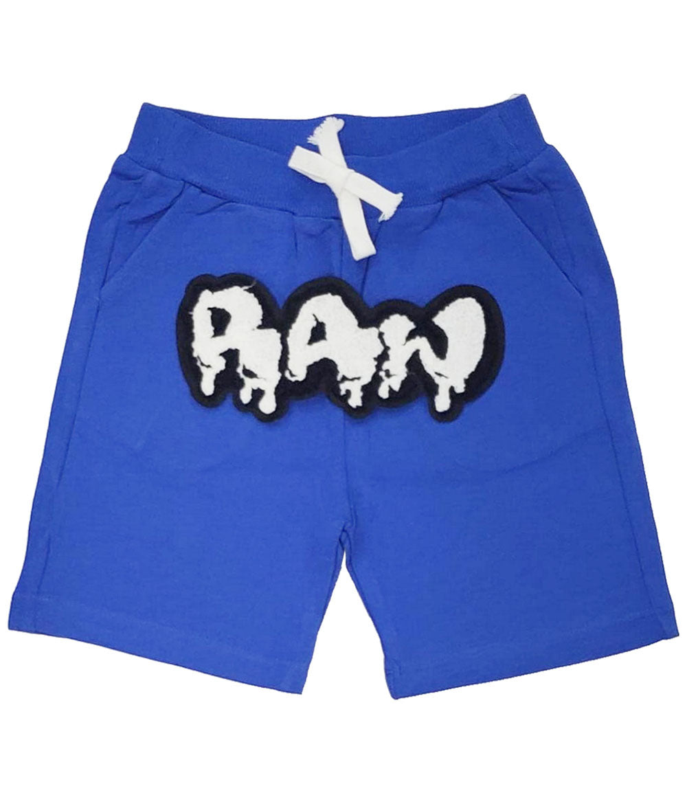 Kids RAW Drip White Chenille Cotton Shorts - Royal