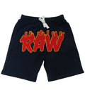Kids RAW Flame Red Chenille Cotton Shorts - Black
