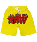 Kids RAW Flame Red Chenille Cotton Shorts - Yellow
