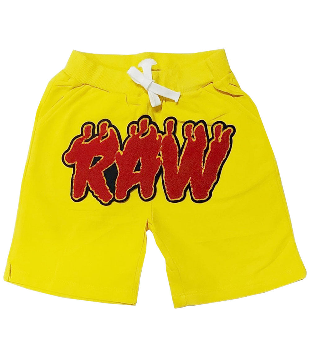 Kids RAW Flame Red Chenille Cotton Shorts - Yellow