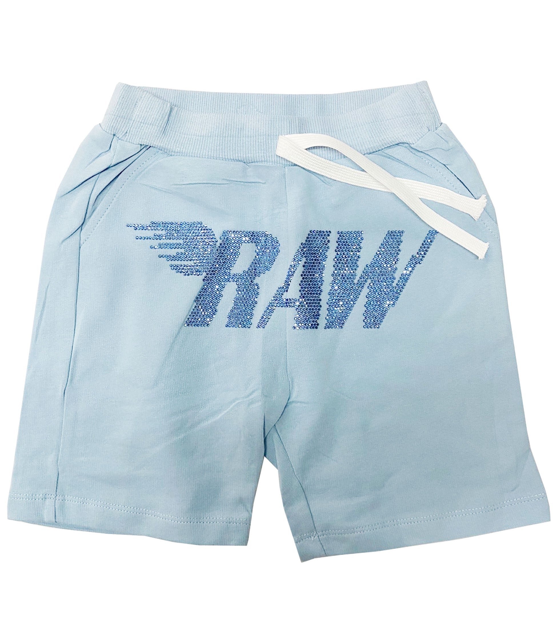 Kids RAW Wing Light Blue Bling Cotton Shorts - Light Blue