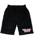 Kids RAW Wing Pink Chenille Cotton Shorts - Black