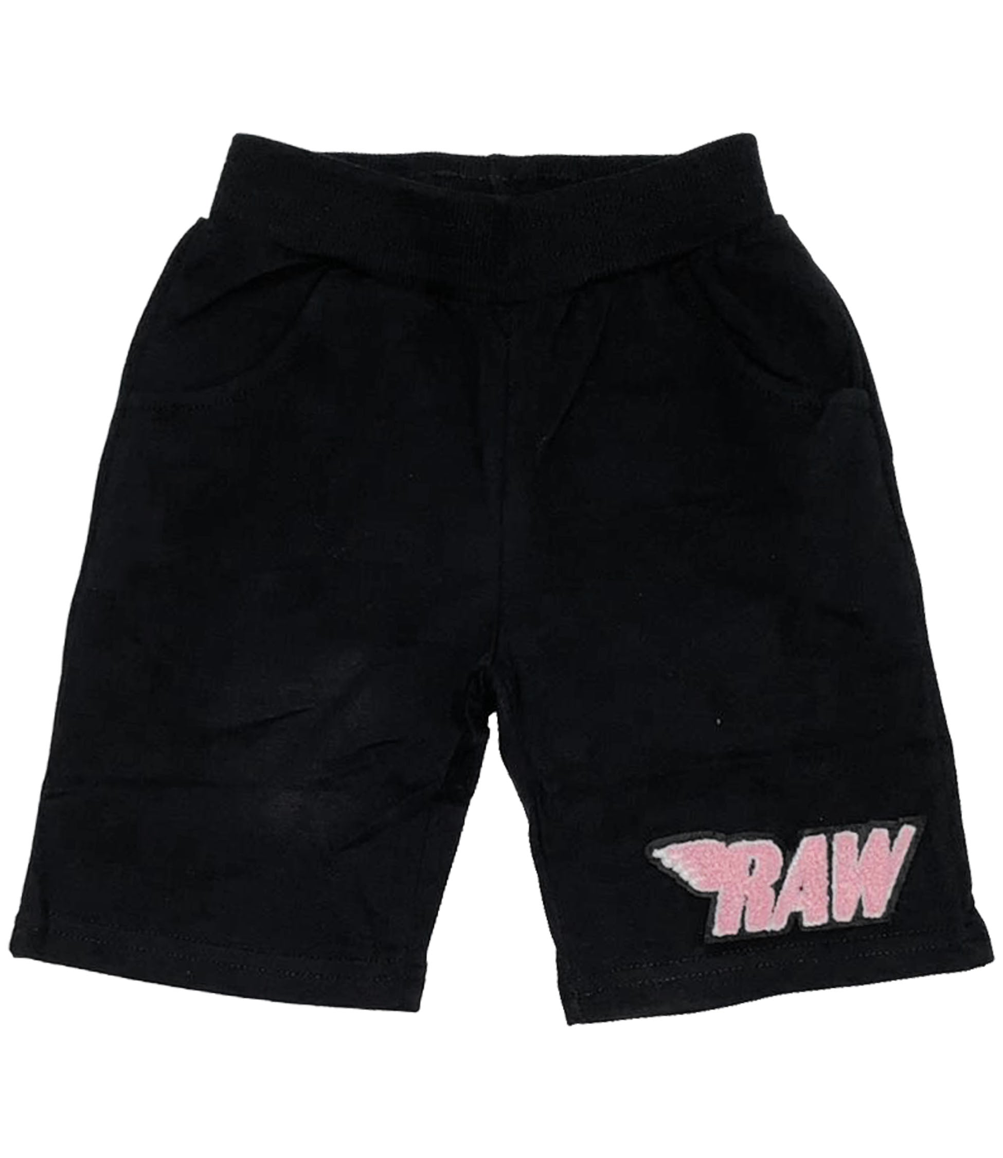 Kids RAW Wing Pink Chenille Cotton Shorts - Black