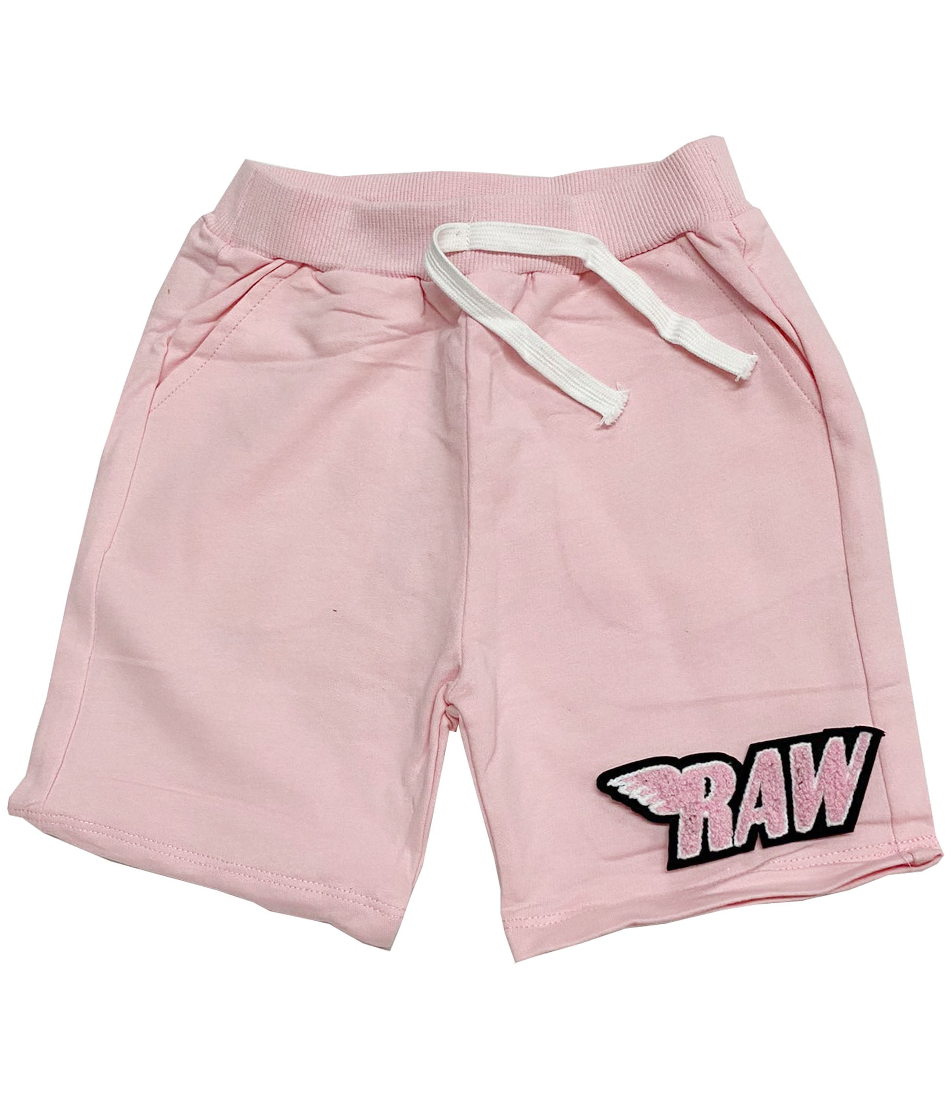 Kids RAW Wing Pink Chenille Cotton Shorts - Pink