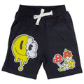 Kids Smiley Drip Puff Print Cotton Shorts - Black
