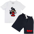 Kids Bomb Chenille Crew Neck T-Shirt and Raw Drip Red Chenille Cotton Shorts Set