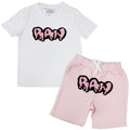 Kids RAW Drip Pink Chenille Crew Neck and Cotton Shorts Set
