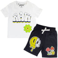 Kids Smiley Drip Puff Print Crew Neck and Cotton Shorts Set