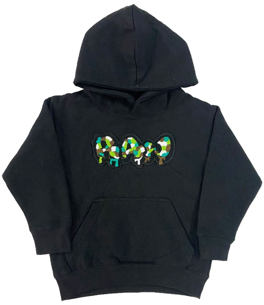 Kids RAW Drip Camo Green Chenille Hoodie