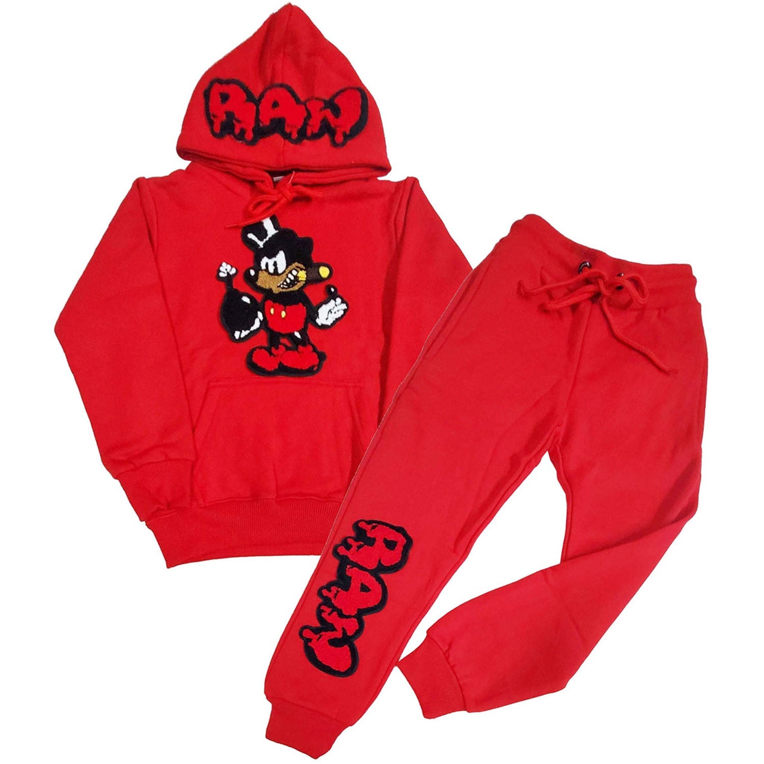 Kids Bomb RAW Drip Red Chenille Hoodie and Jogger Set
