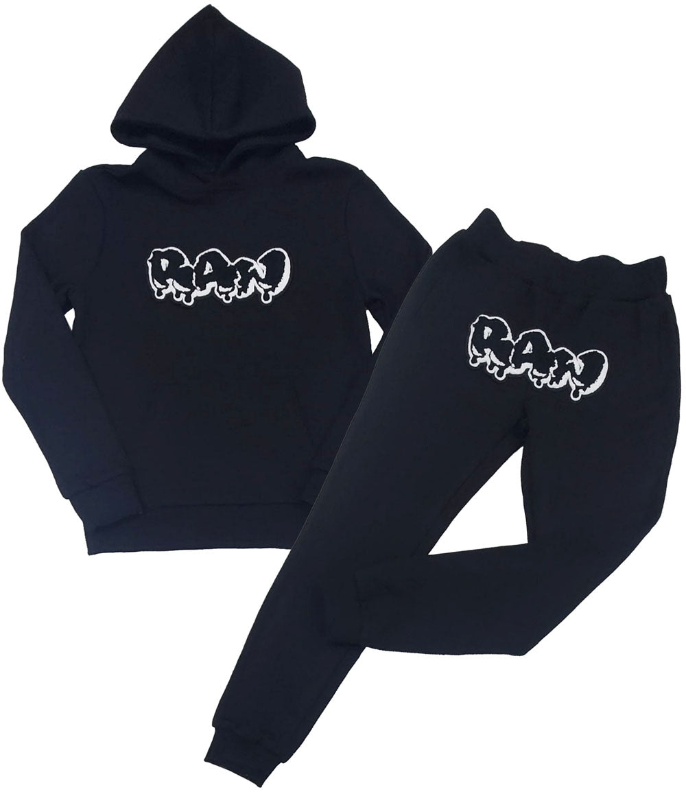 Kids RAW Drip Black Chenille Hoodie and Jogger Set