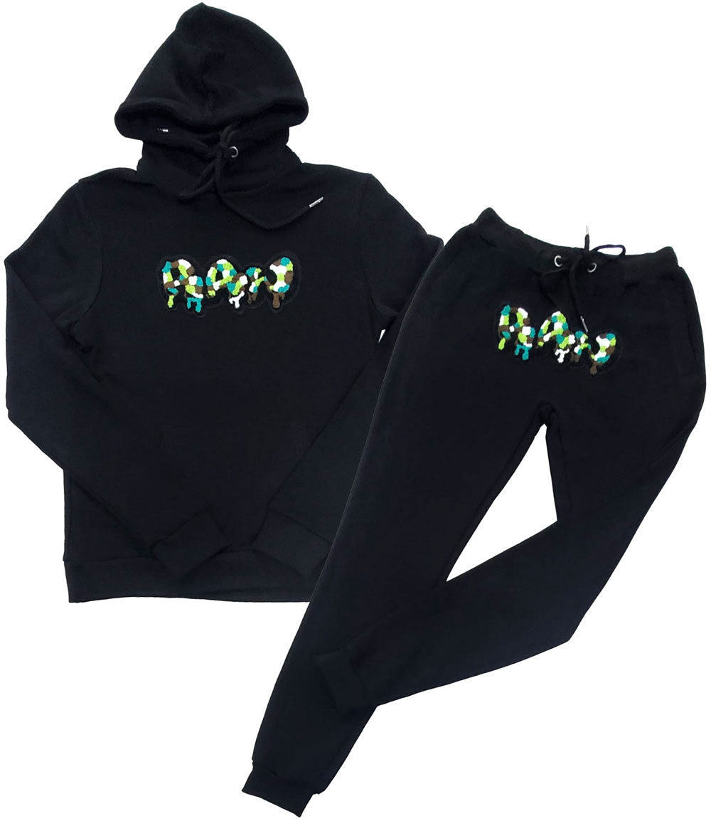 Kids RAW Drip Camo Green Chenille Hoodie and Jogger Set