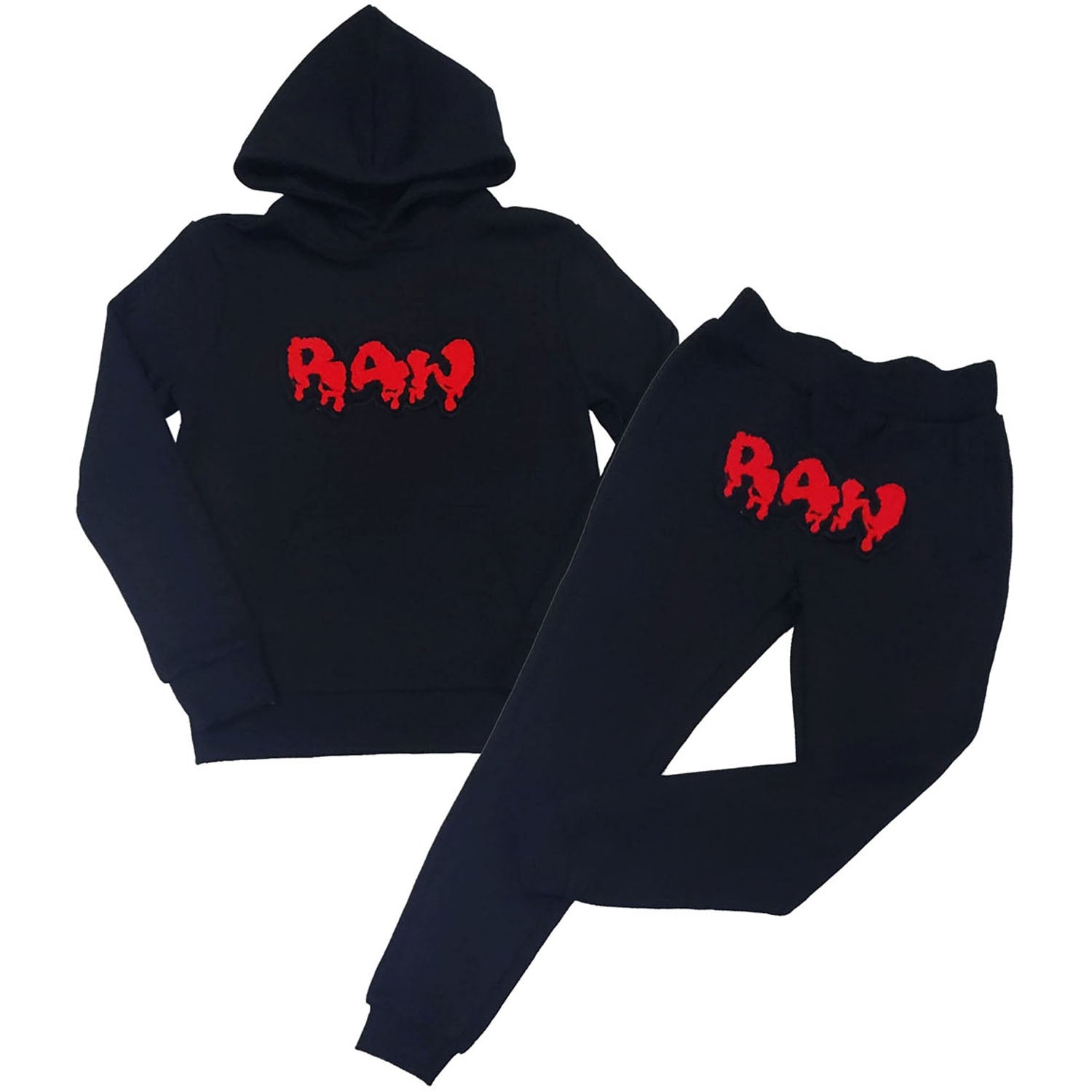 Kids RAW Drip Red Chenille Hoodie And Jogger Set
