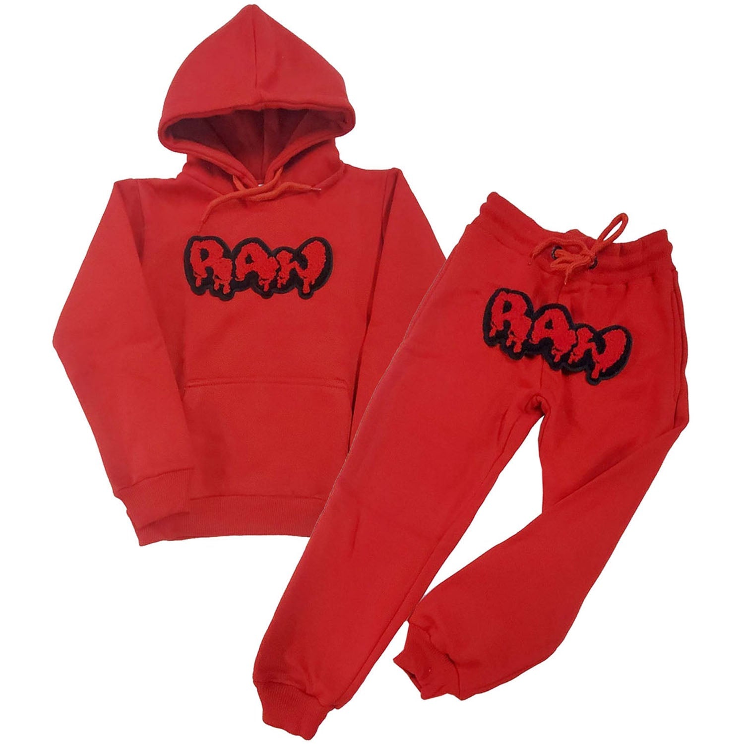 Kids RAW Drip Red Chenille Hoodie And Jogger Set