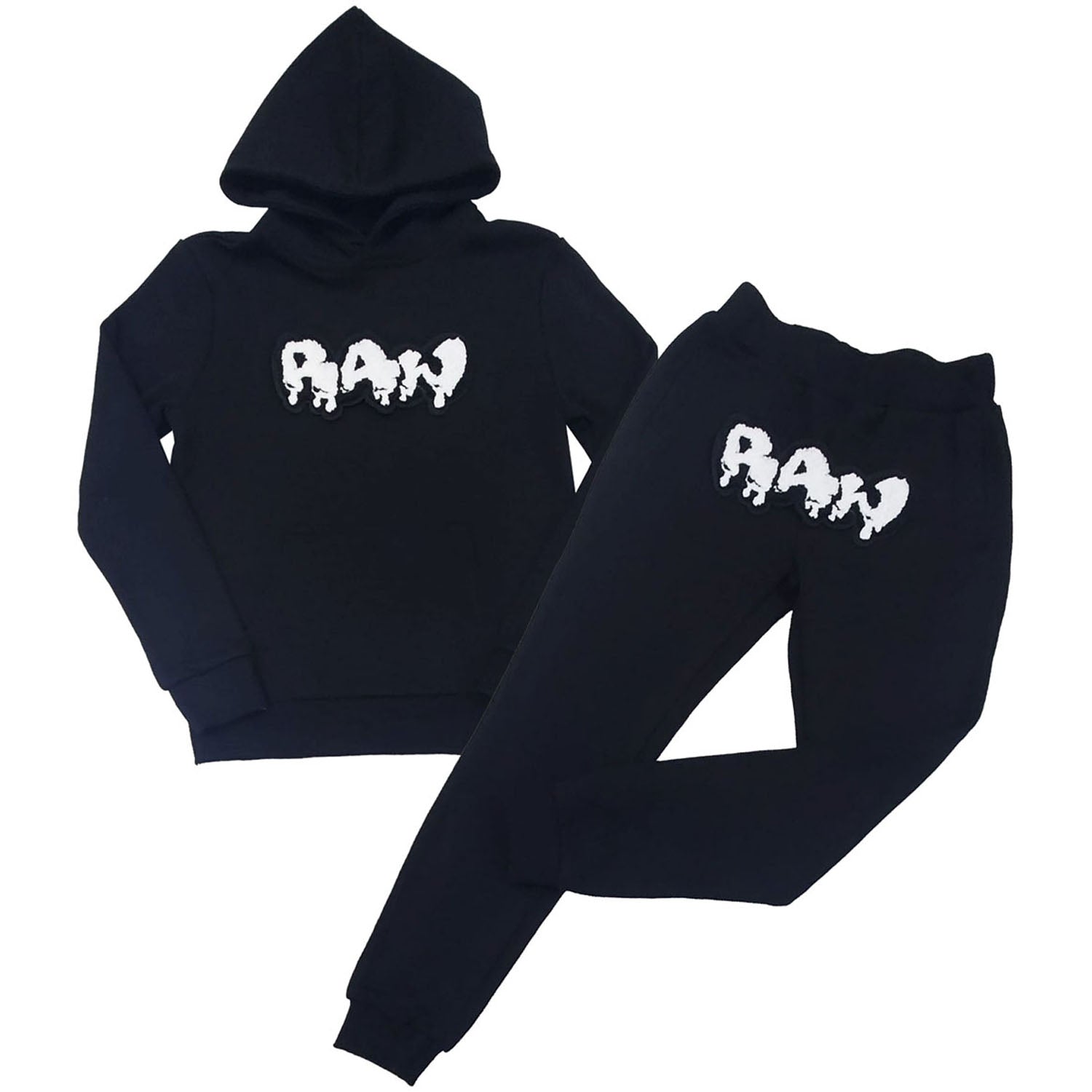 Kids RAW Drip White Chenille Hoodie and Jogger Set