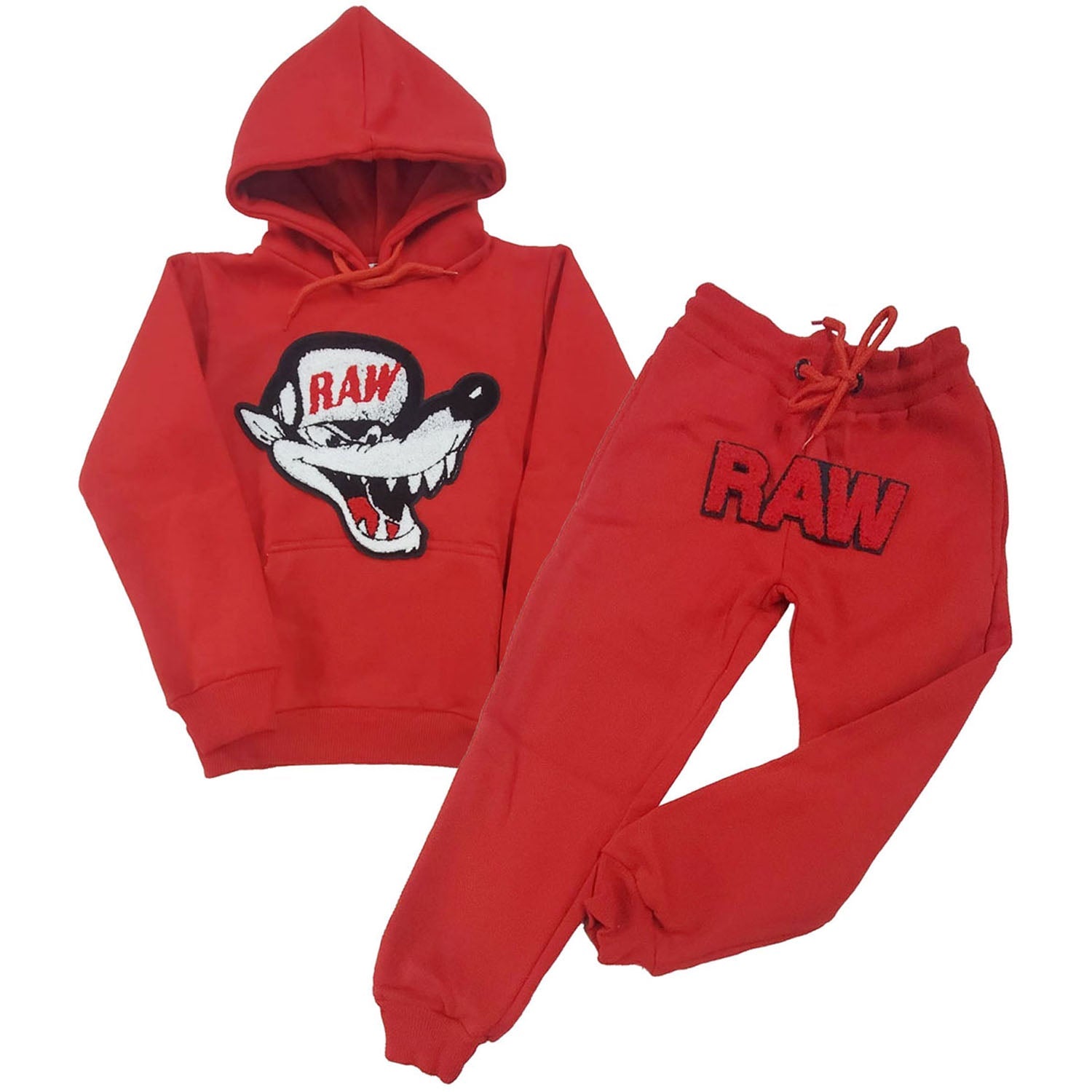 Kids Survive Chenille Hoodie and RAW Basic Red Jogger Set