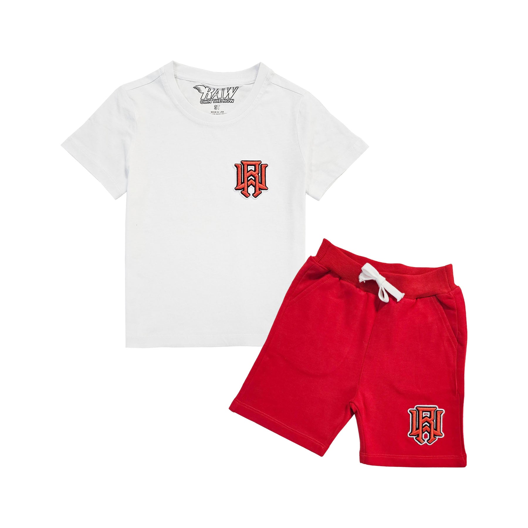 Kids 3D Stitch Logo Red Embroidery T-Shirts and Cotton Shorts Set