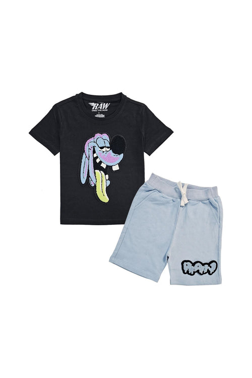 Kids Anti Social Sky Chenille T-Shirt and Raw Drip Sky Chenille Cotton Shorts Set