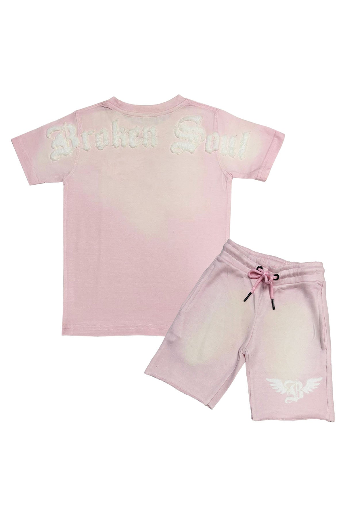 Kids Broken Soul White Chenille T-Shirt and Cotton Shorts Set
