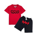 Kids RAW Drip Red Chenille Crew Neck T-Shirt and Cotton Shorts Set