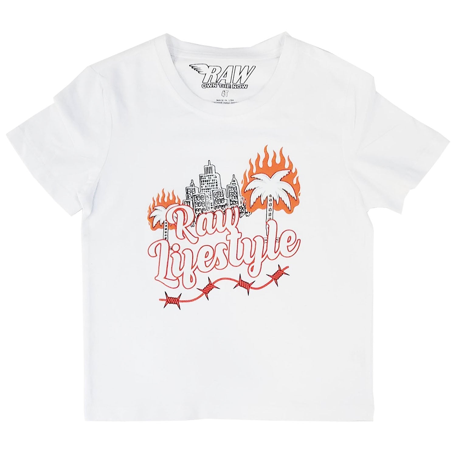 Kids Burning Paradise Puff Print Crew Neck T-Shirts