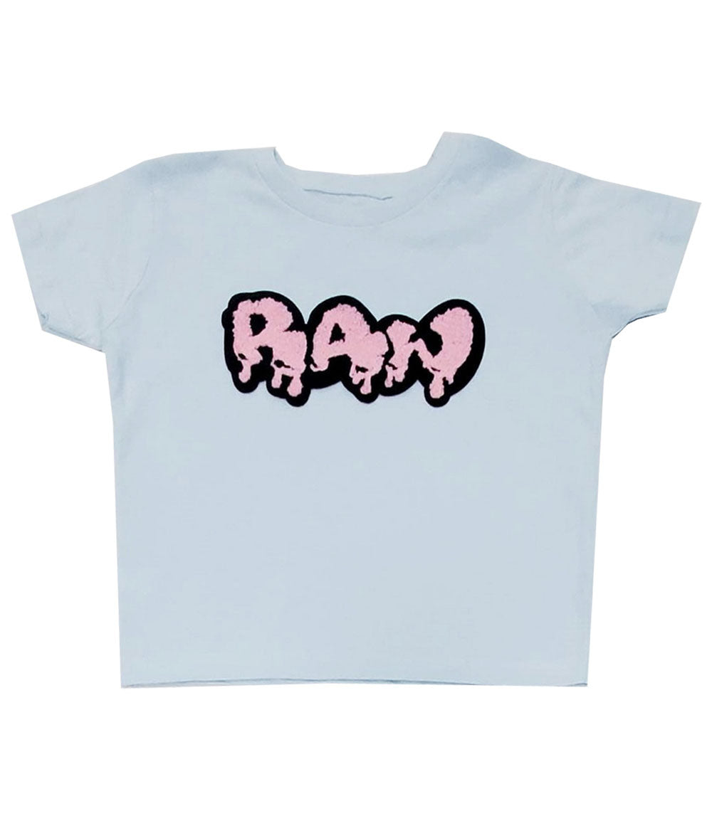 Kids RAW Drip Pink Chenille Crew Neck - Light Blue