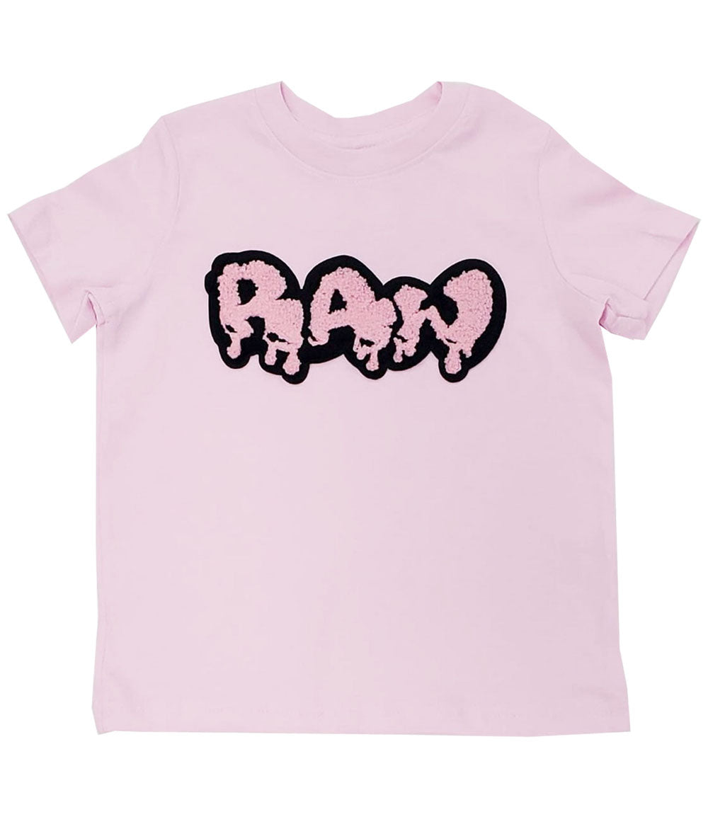 Kids RAW Drip Pink Chenille Crew Neck - Pink