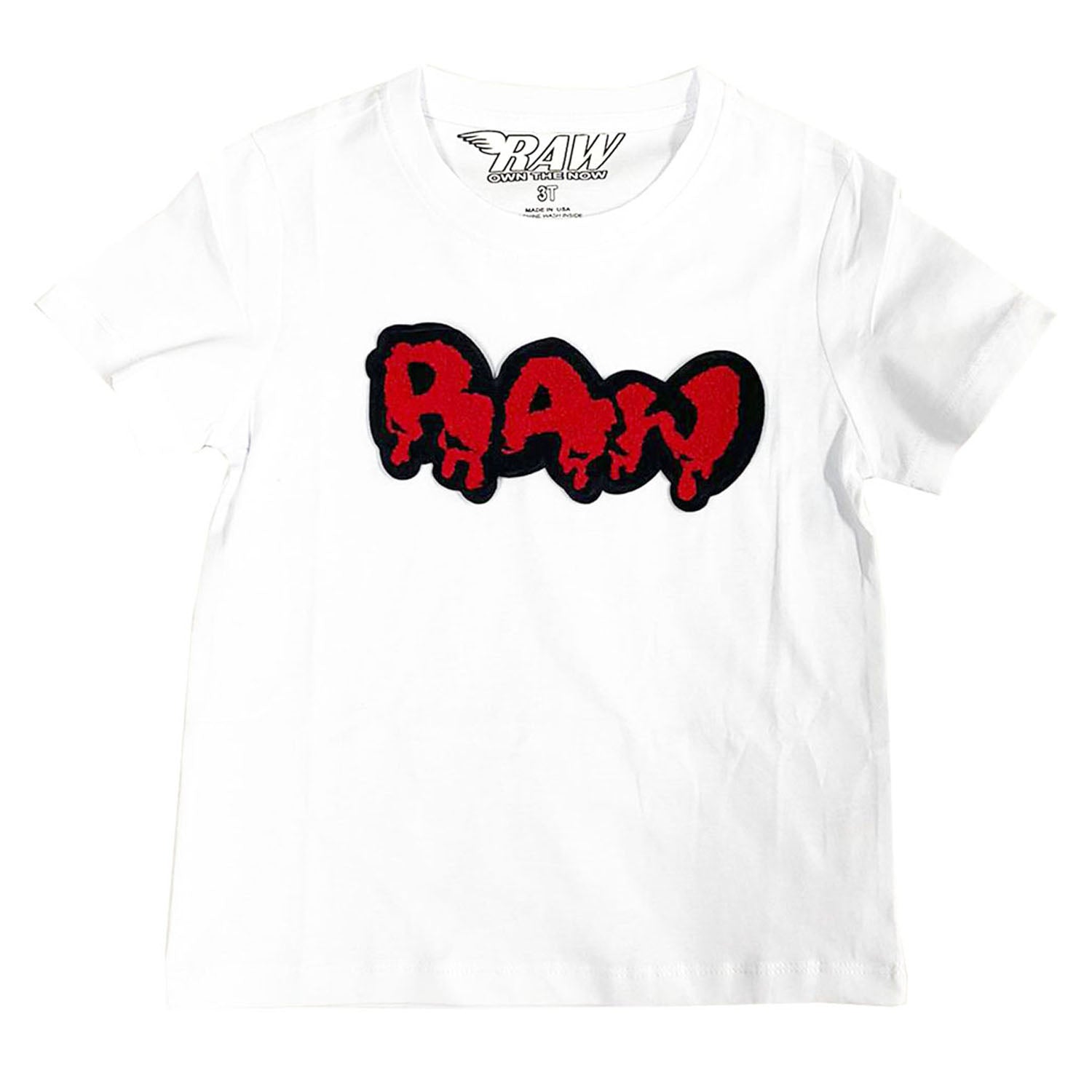 Kids RAW Drip Red Chenille Crew Neck T-Shirt