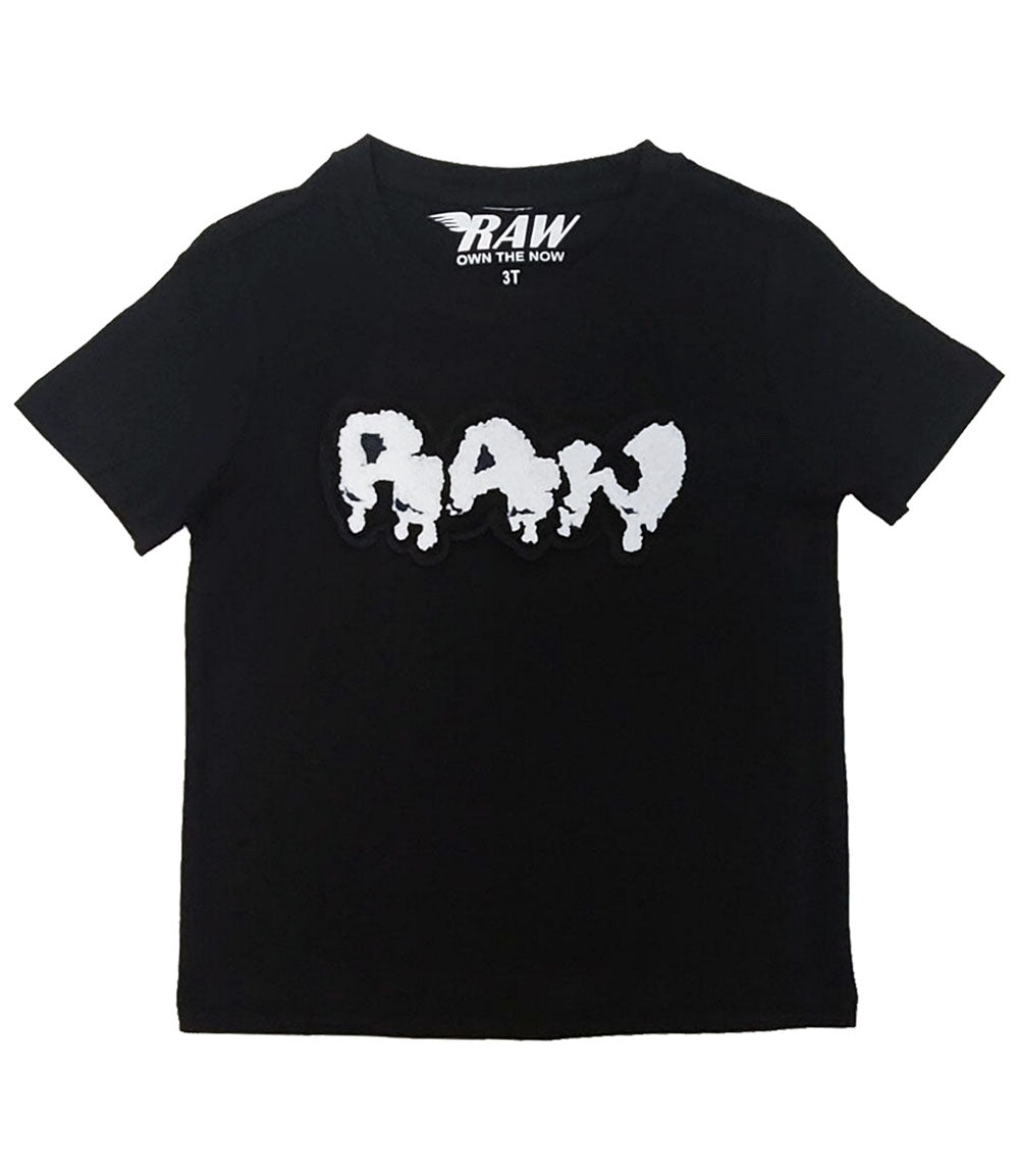 Kids RAW Drip White Chenille Crew Neck T-Shirt