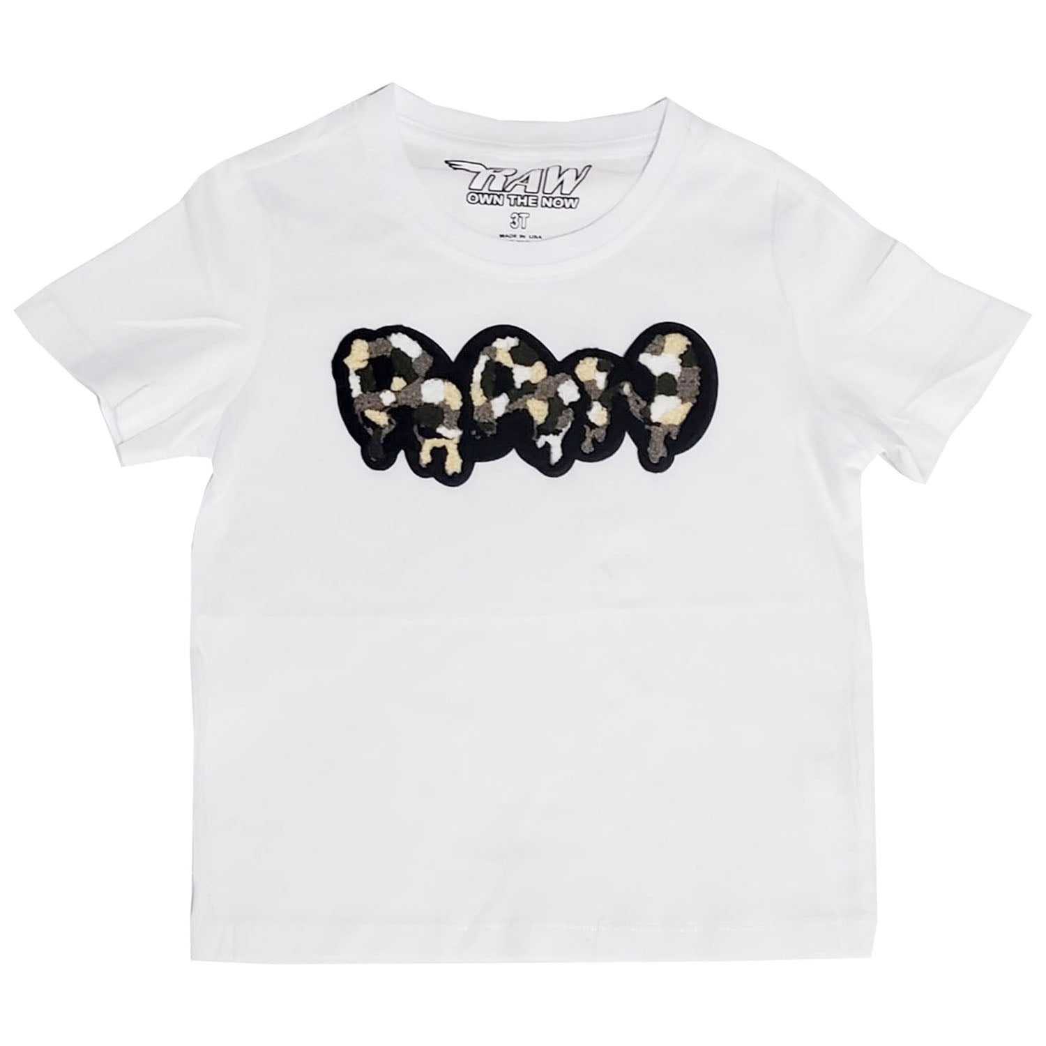 Kids RAW Drip Camo Grey Chenille Crew Neck T-Shirt