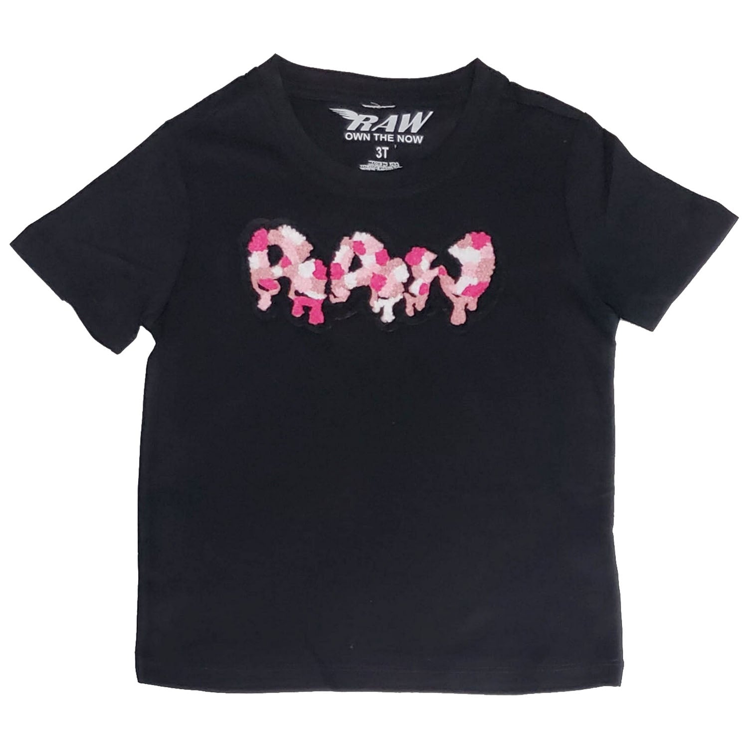 Kids RAW Drip Camo Pink Chenille Crew Neck T-Shirt