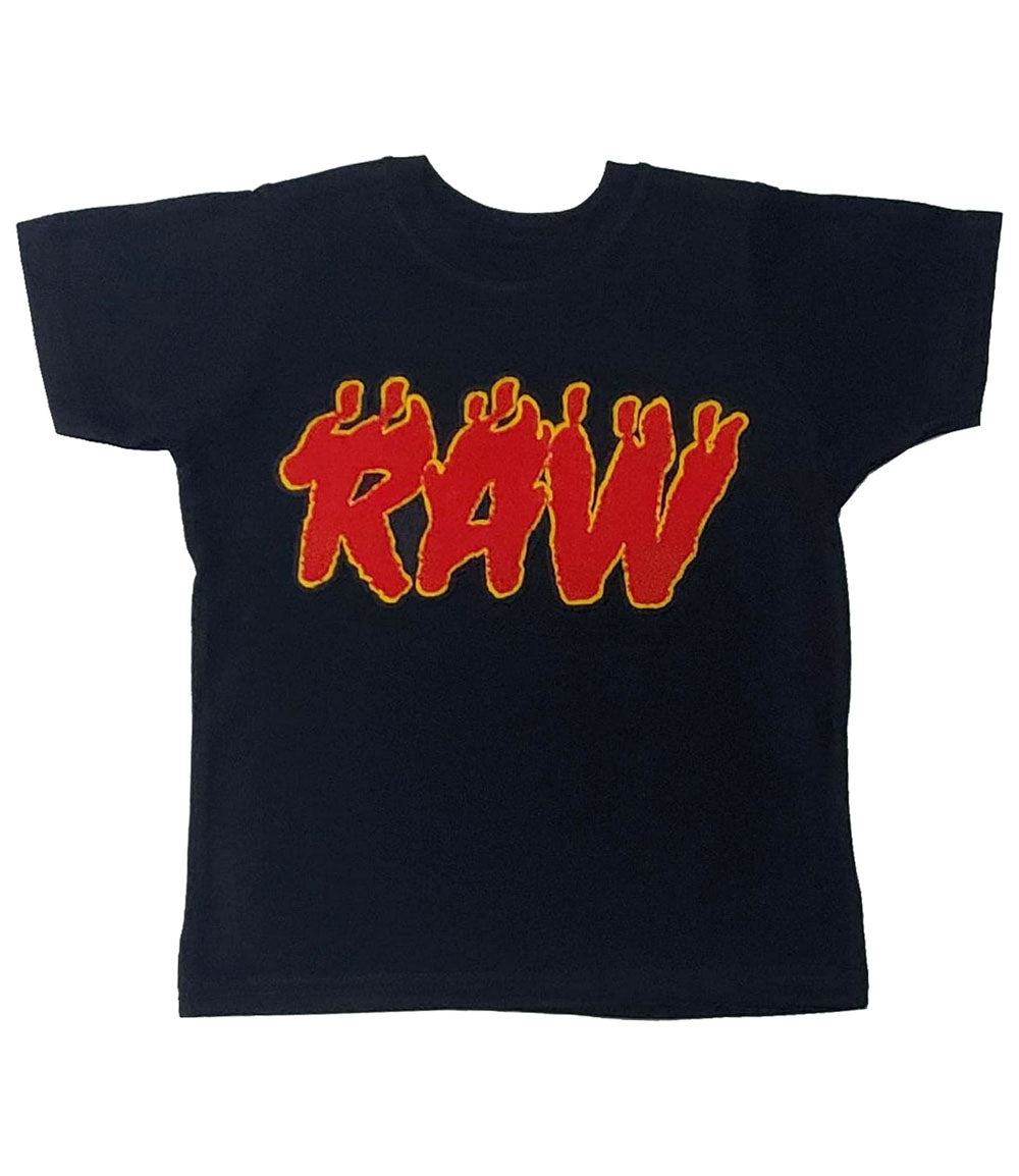 Kids RAW Flame Red Chenille Crew Neck - Black