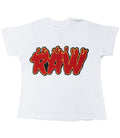 Kids RAW Flame Red Chenille Crew Neck - White