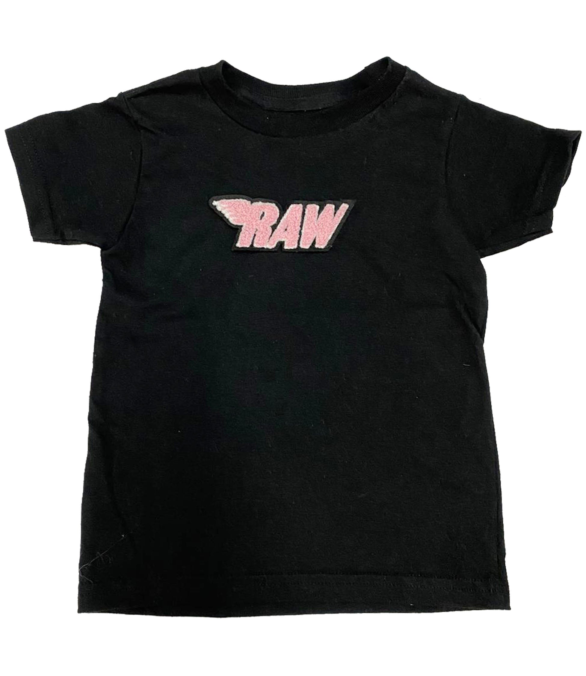 Kids RAW Wing Pink Chenille Crew Neck - Black