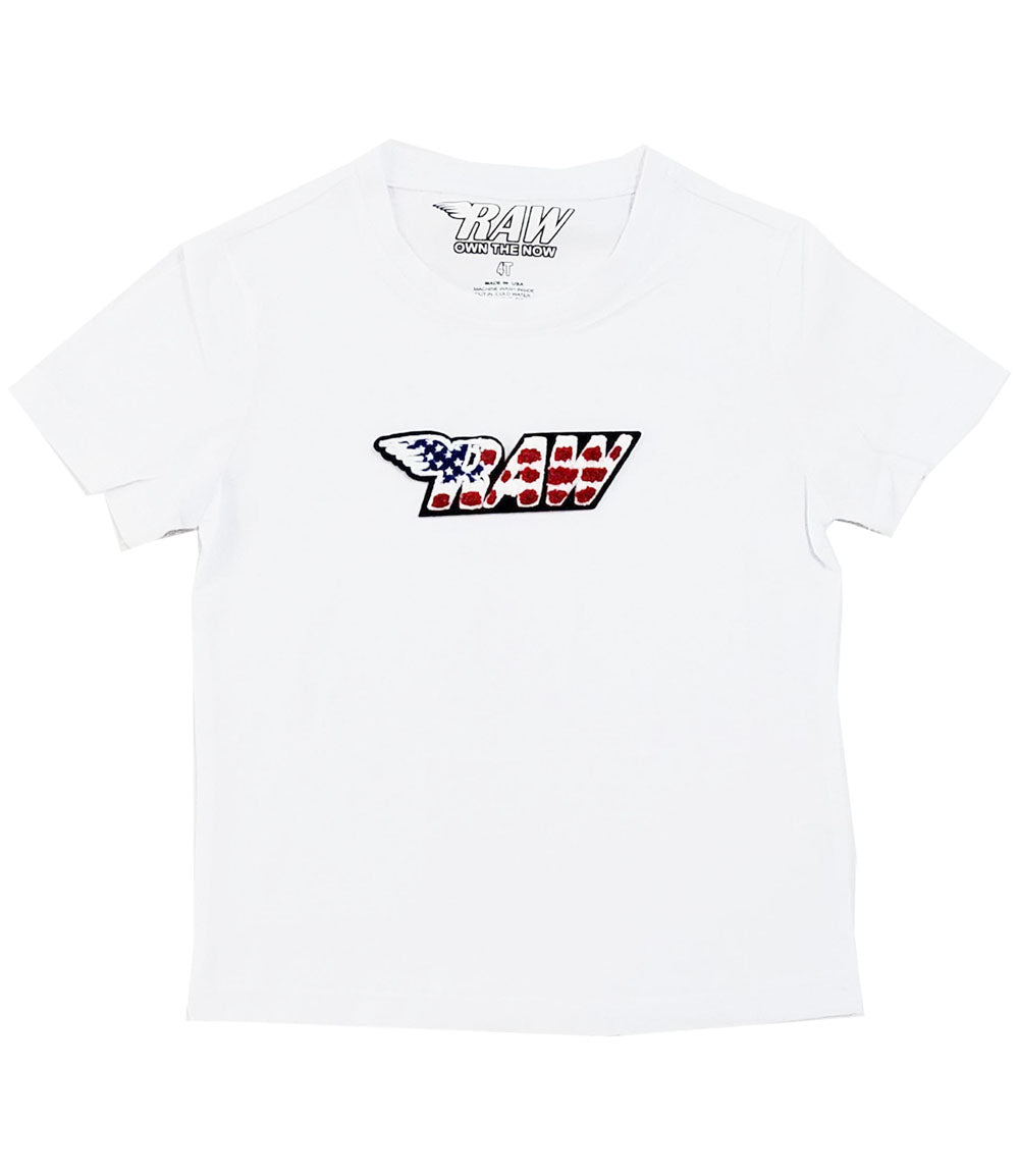 Kids RAW Wing USA Chenille Crew Neck - White