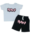 Kids RAW Drip Pink Chenille Crew Neck and Cotton Shorts Set